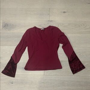 Red Haute Burgundy Long Sleeve Top with Bell Sleeves